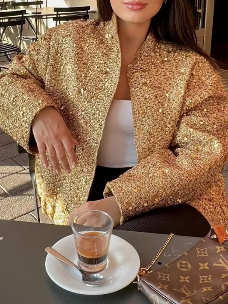 Женская куртка с блестками Freeacy осенняя Стильная верхняя одежда