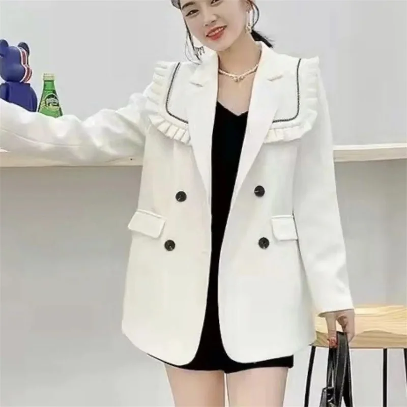 New Navy Collar in Spring and Autumn of 2023 High-Grade Feeling Fashion Personality Small Suit Black Casual Blazer Coat Trend images - 6