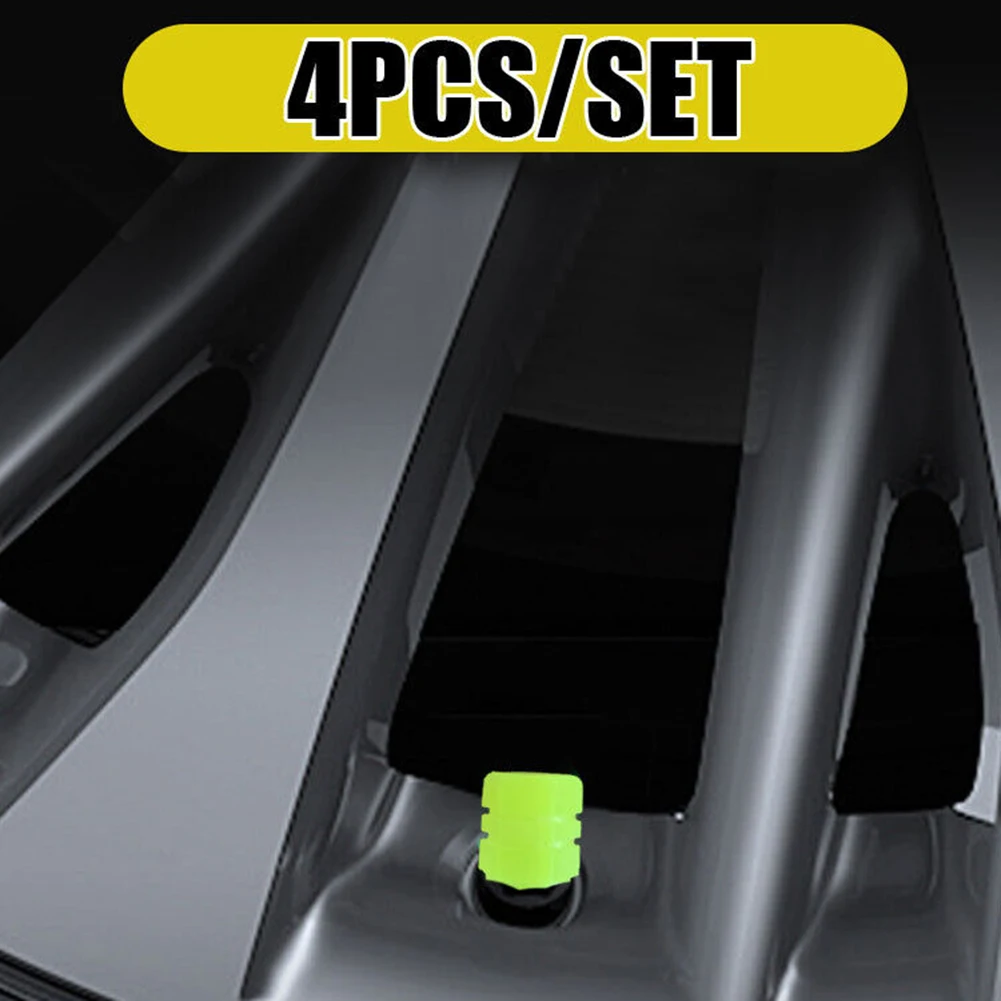 

4x Glow In The Dark Car Tire Valve Cap Wheel Tyre Rim Stem Cover Set Yellow * The Material Can Store Light, Absorb The Light Sou