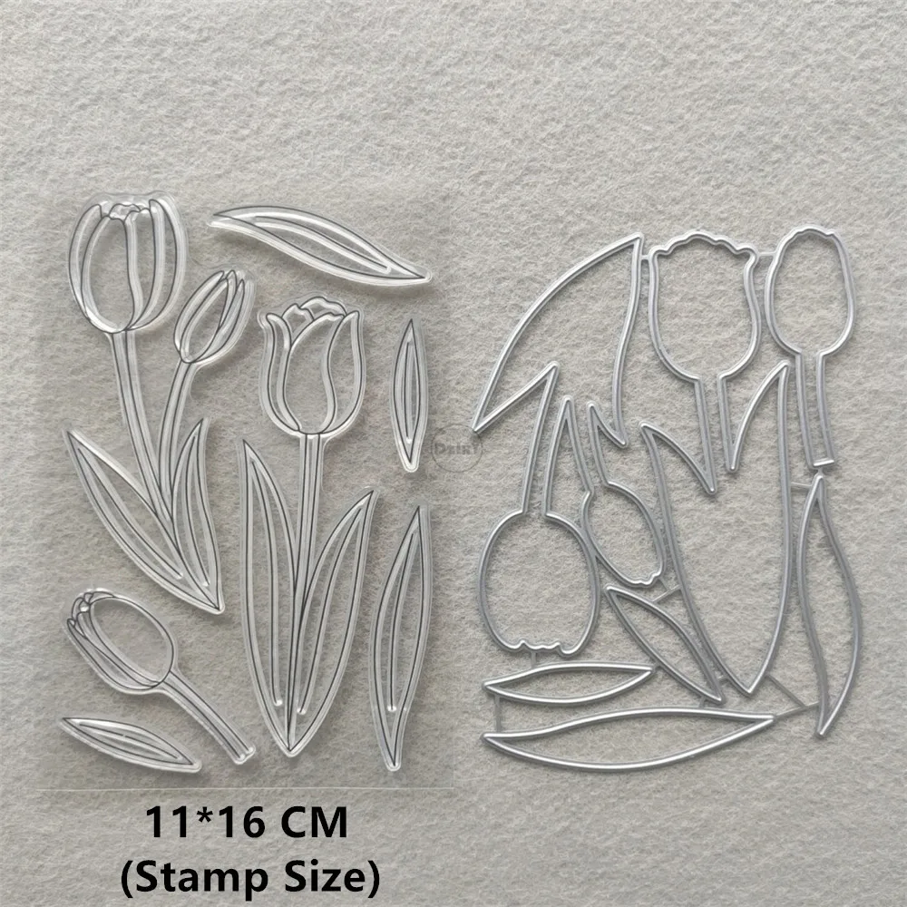 Новинка 2021 прозрачные штампы с цветком тюльпана и металлические Вырубные сделай