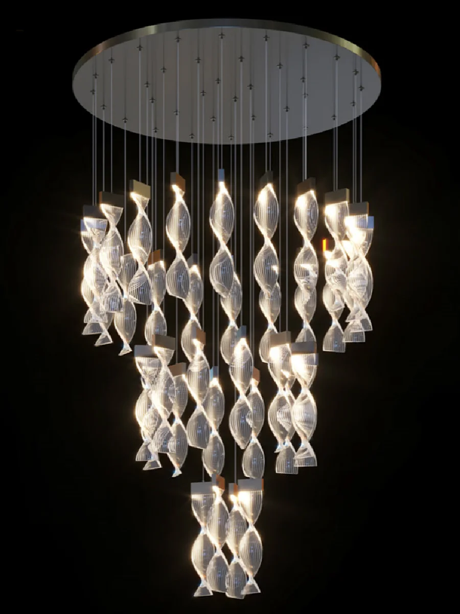 

Modern Staircase Chandelier Lighting Creative Golden Irregular Acrylic Hanging Lamps Duplex Building Lobby Restaurant Chandelier