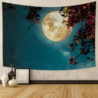 moon night natural scenery tree leaves tapestry wall hanging trippy bohemian tapestry for bedroom living room dorm home decor