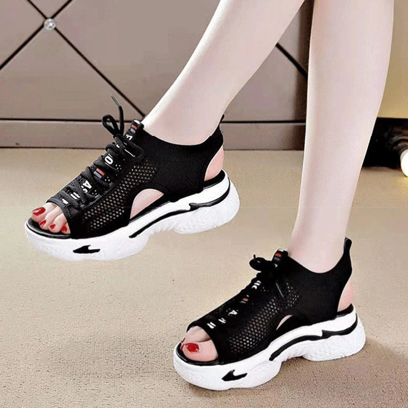 

2022 Summer Mesh Sandals Soft Bottom Casual Breathable Running Shoes Flat Platform Sandalias Mujer Verano 2022 Sandalen Damen