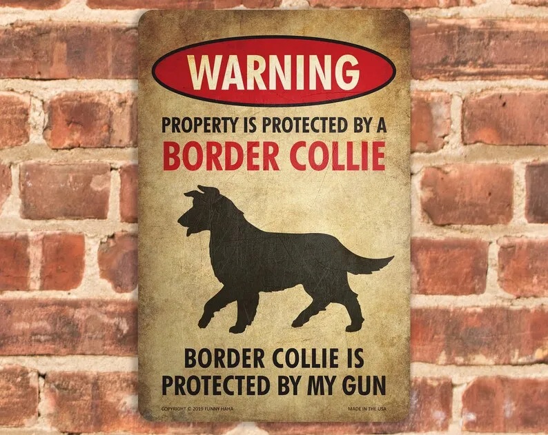 

Custom Wood Appearance Metal Bar SignWarning Beware Of Dog Border Collie Funny Metal Sign