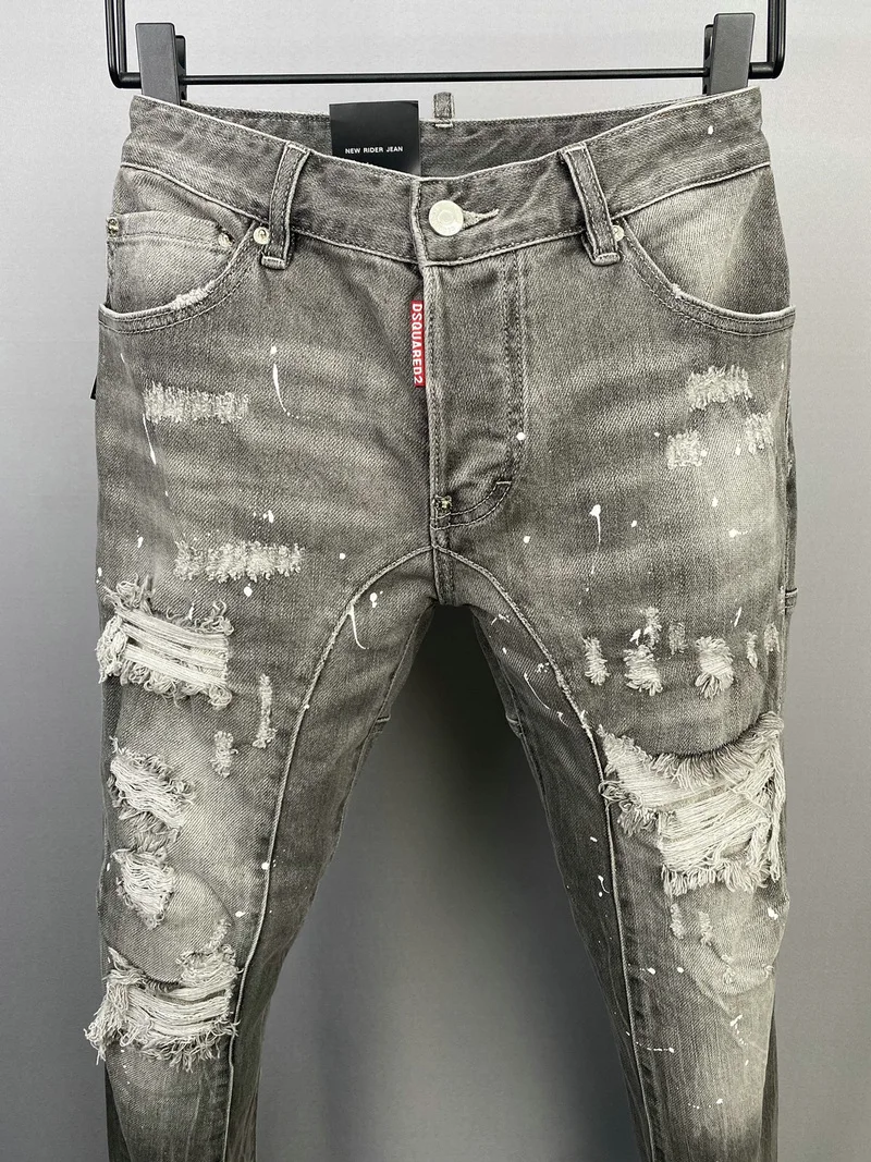 New Men's Dsquared2 Buttons Jeans Ripped For Male Skinny  Pants Men's Denim Trousers Top Quality Slim Jeans A515