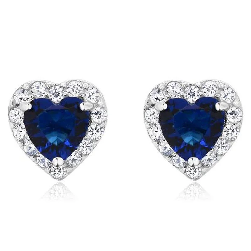 

Simple Fashion Blue Sapphire Heart Stud Earrings Set with White Zircon Creative Earrings Women's Party Birthday Gifts