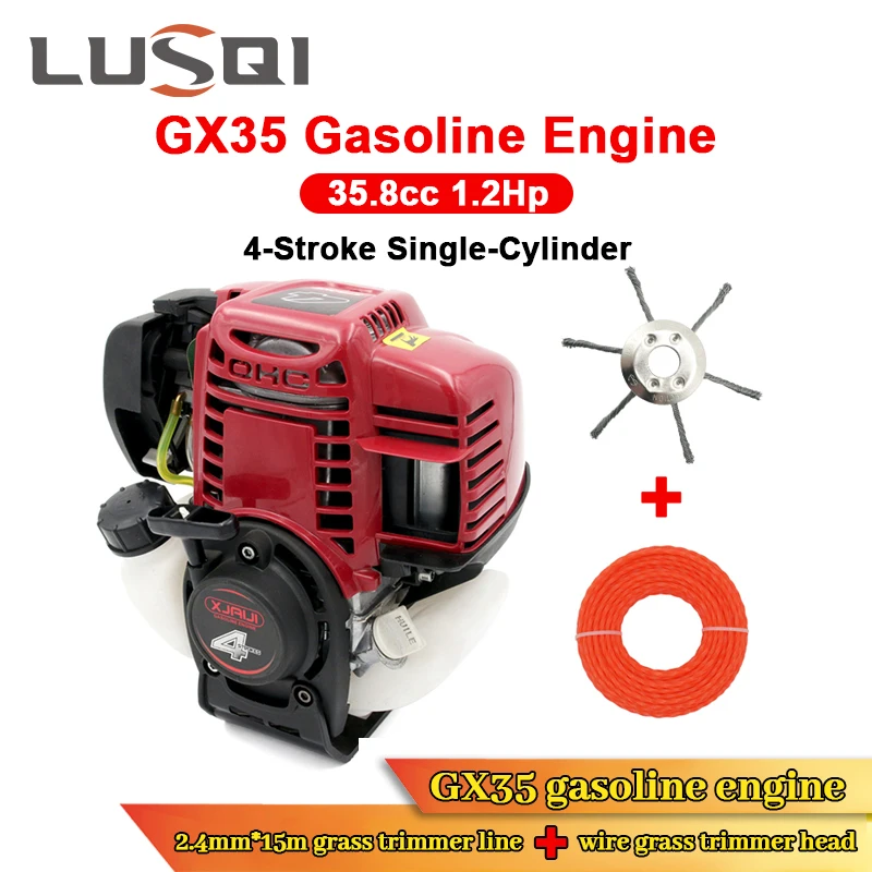 LUSQI GX35 Gasoline Engine Petrol Engine Motor 4 Stroke Single Cylinder Fit Lawn Mower Brush Cutter Water Pump 35.8cc 1.2HP