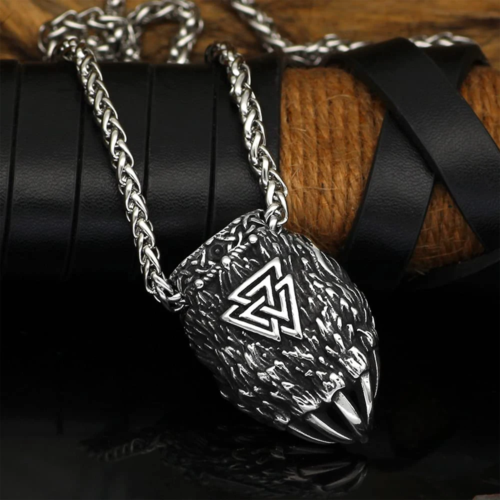 

Vintage Viking Odin Bear Claw Pendant Necklace Norse 316L Stainless Steel Valknut Viking Necklace Men Biker Amulet Jeweler Gift