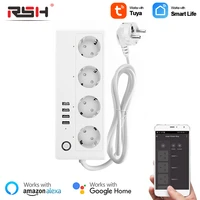 rsh tuya wifi smart power strip plug 4 eu socket outlets with 4 usb port timing voice control works with alexa google assistant