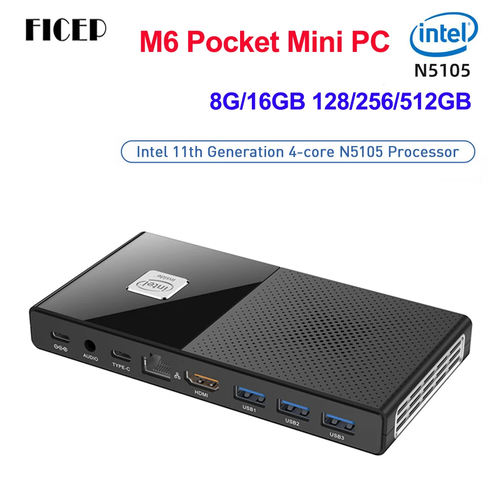 

M6 11th Pocket PC Windows 11 Pro Intel Celeron N5105 Mini PC 8 16GB DDR4 WIFI6 256GB 512G 2.9GHz Nvme SSD Mini Pc Gamer Computer