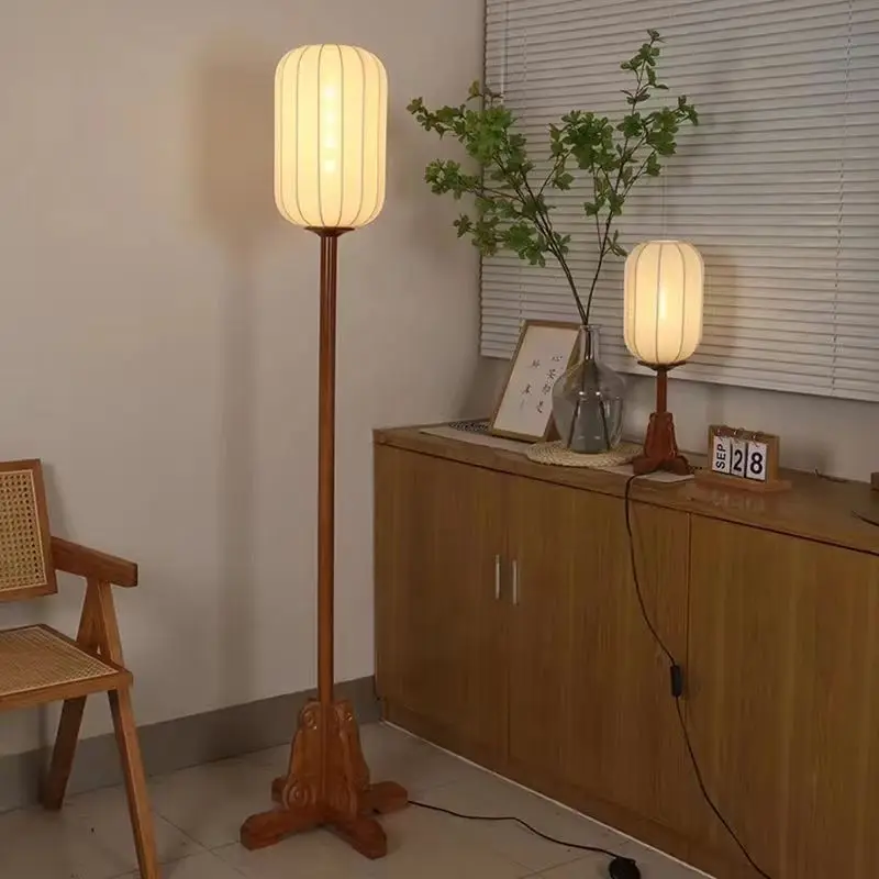 w stylu vintage lampa podłogowa tkanina drewno miedź pokój hotelowy salon restauracja herbaciarnia oprawy oświetleniowe E27 żarówka