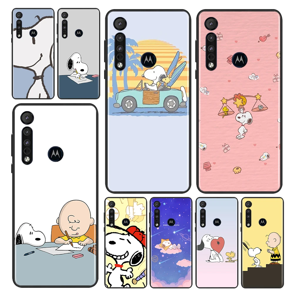 

Snoopy Dog Cartoon Cute For Motorola Moto G9 G8 E20 E7 E6 One Marco Hyper Fusion Power Lite Edge Plus Black TPU Phone Case Capa