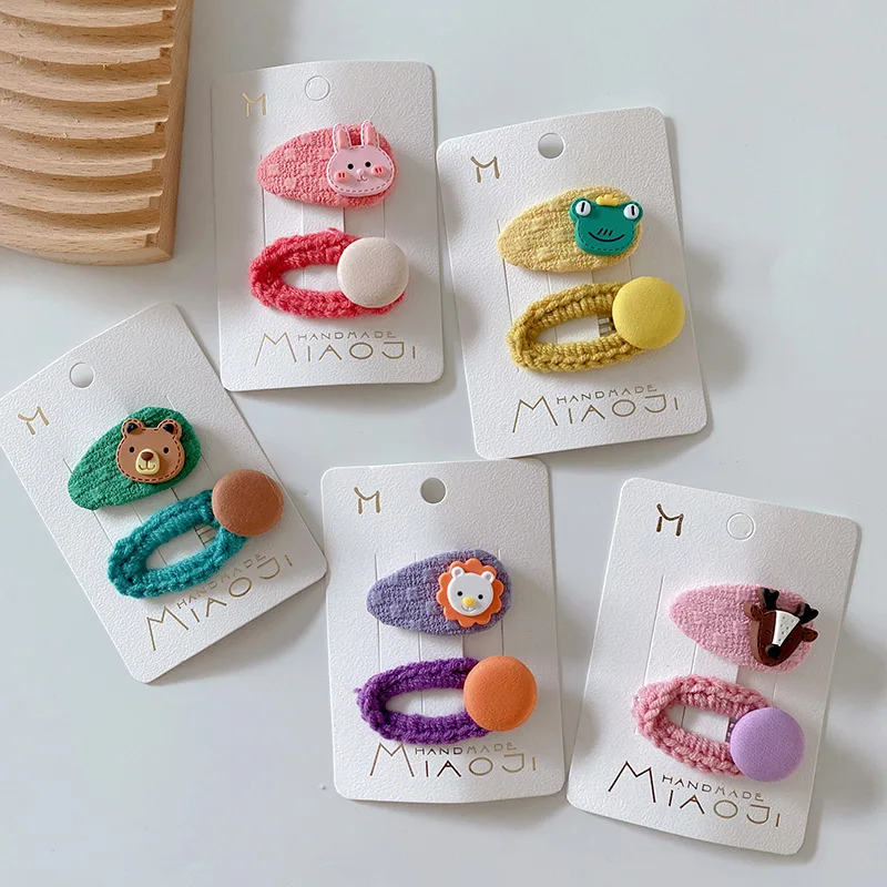 

2Pcs Cute Girls Cartoon Animal Hairpins Candy Color Wool Kawaii Hair Accessories for Kids Baby Girls Headwear