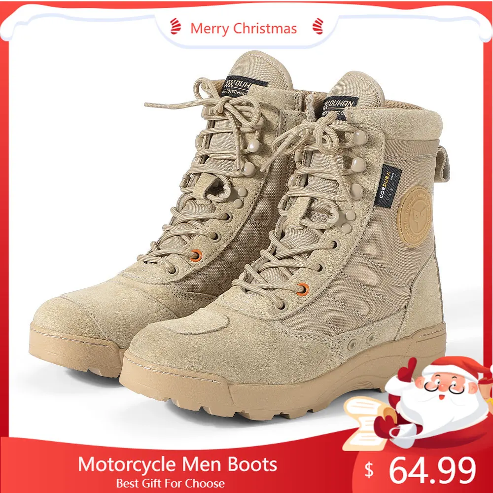 Motorcycle Men Boots Motocross Riding Tactical Boots Motorcyclist Off-road Casual Shoes Waterproof 1000D Cowhide For 4 Seasons