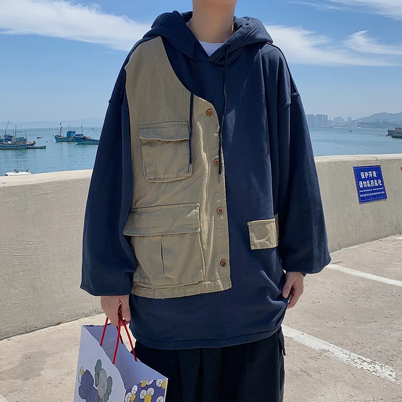 

Японская рабочая одежда, свитер с капюшоном, мужские весенне-осенние комбинированные искусственные пальто