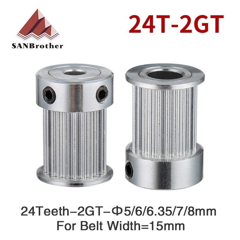 

24 Teeth 2M 2GT synchronous Pulley Bore 5/6/6.35/7/8mm for width 15mm 2GT Timing Belt GT2 pulley 3D printer parts 24Teeth 24T