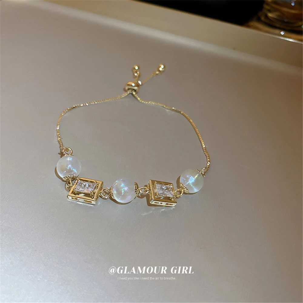 Жемчужный циркониевый квадратный выдвижной браслет простой Регулируемый модный