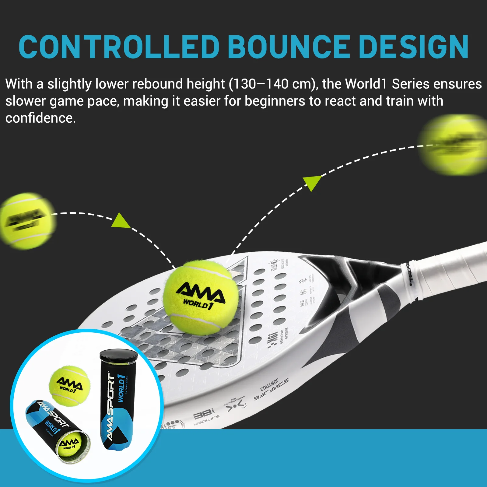AMA SPORT World Padel Balls 1 банка 3 мяча — Optimal Bounce Padel Balls для профессионалов и любителей теннисного мяча (art.: 3920d2cb659dc) - 3920d2cb659dc