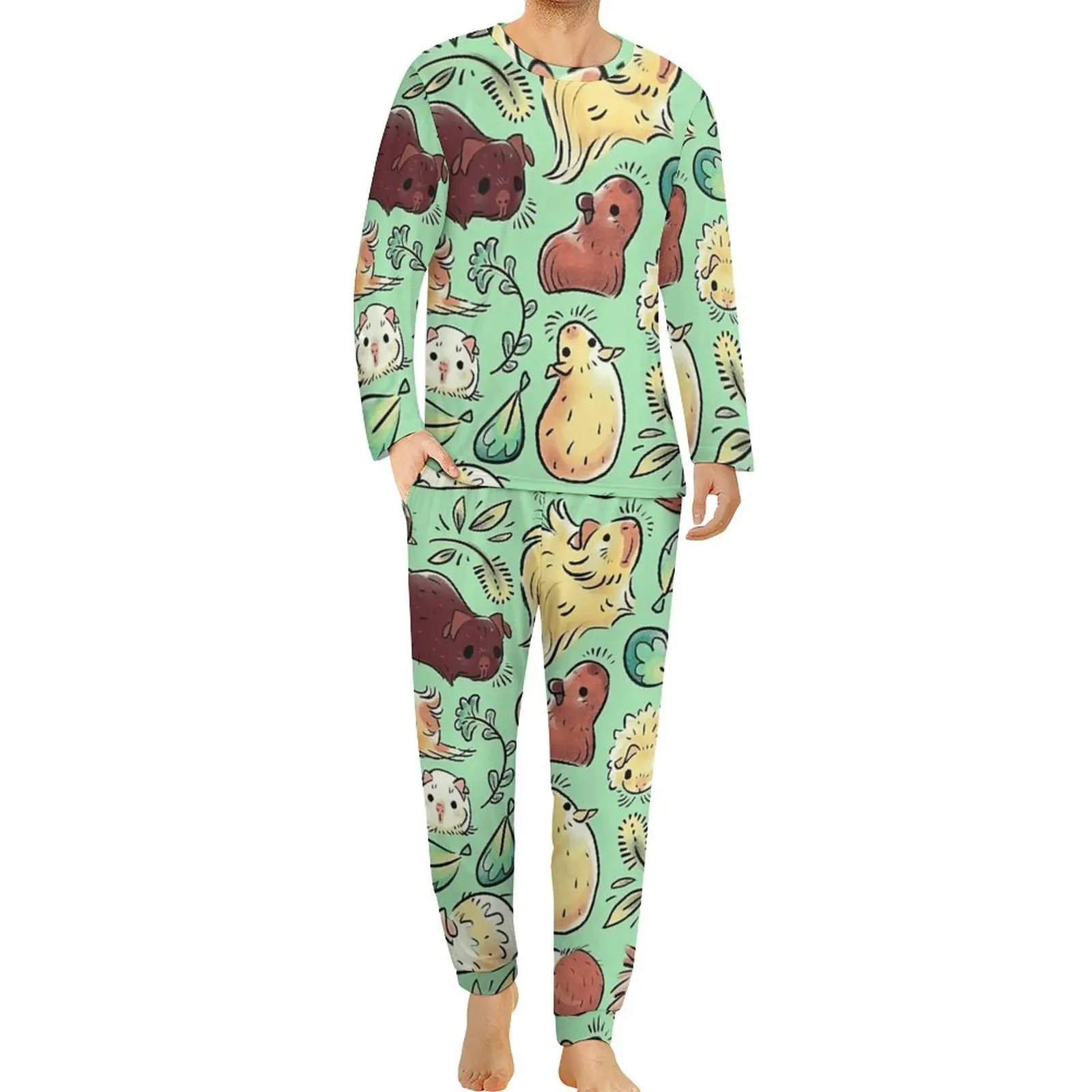 

Симпатичная Гвинея дневная осень 2 шт. животные влюбленные романтические пижамные комплекты мужская повседневная дизайнерская пижама с длинным рукавом большого размера