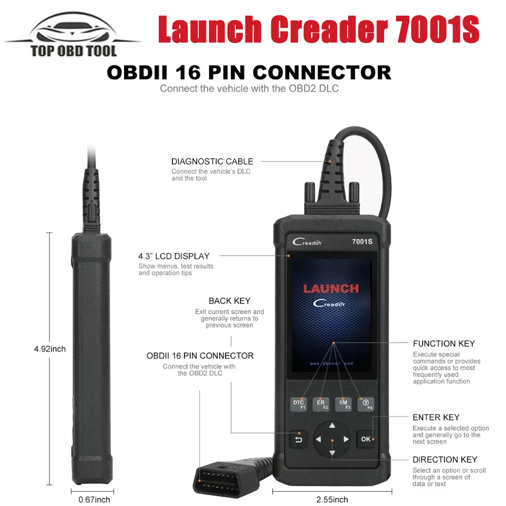 Launch Creader 7001S CR7001S OBD2 Scanner With Full OBDII EOBD Diagnostic Function&Oil EPB Reset ABS SRS Support 46 Car Brands