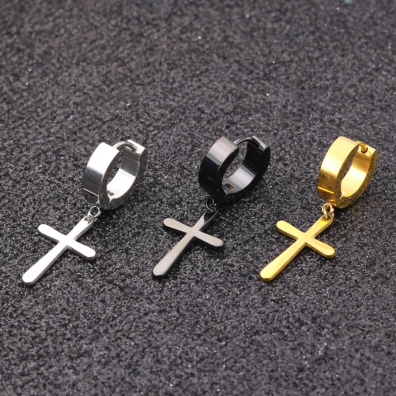 

Gothic Jewelry Long Hanging Earrings Dangle Cross Earrings Man Round Earrings Stainless Steel Earring For Women