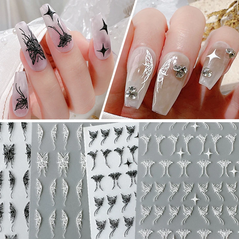

Self Adhesive 5D Nail Sticker Flower Butterfly Star Pattern Nail Art Decorations Colorful Gold Realistic Manicure Stickers