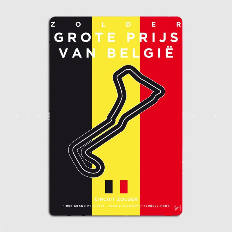 F1 Racing Track Formula 1 Zolder Grote Prijs Van België Circuit Металлическая вывеска Плакат Гараж Клуб