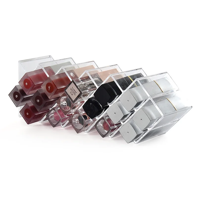 

16-Grid Lipstick Holder Acrylic Transparent Makeup Organizer Lip Gloss Storage Rack Multiple Layers Desktop Vertical Lipstick Sh