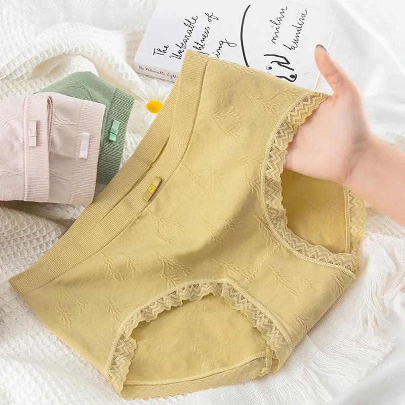 

New Ladies Comfortable Seamless Panties Women High Waist Lace Trim Cotton Crotch Briefs Bow Decoration Girls Panties Lingerie