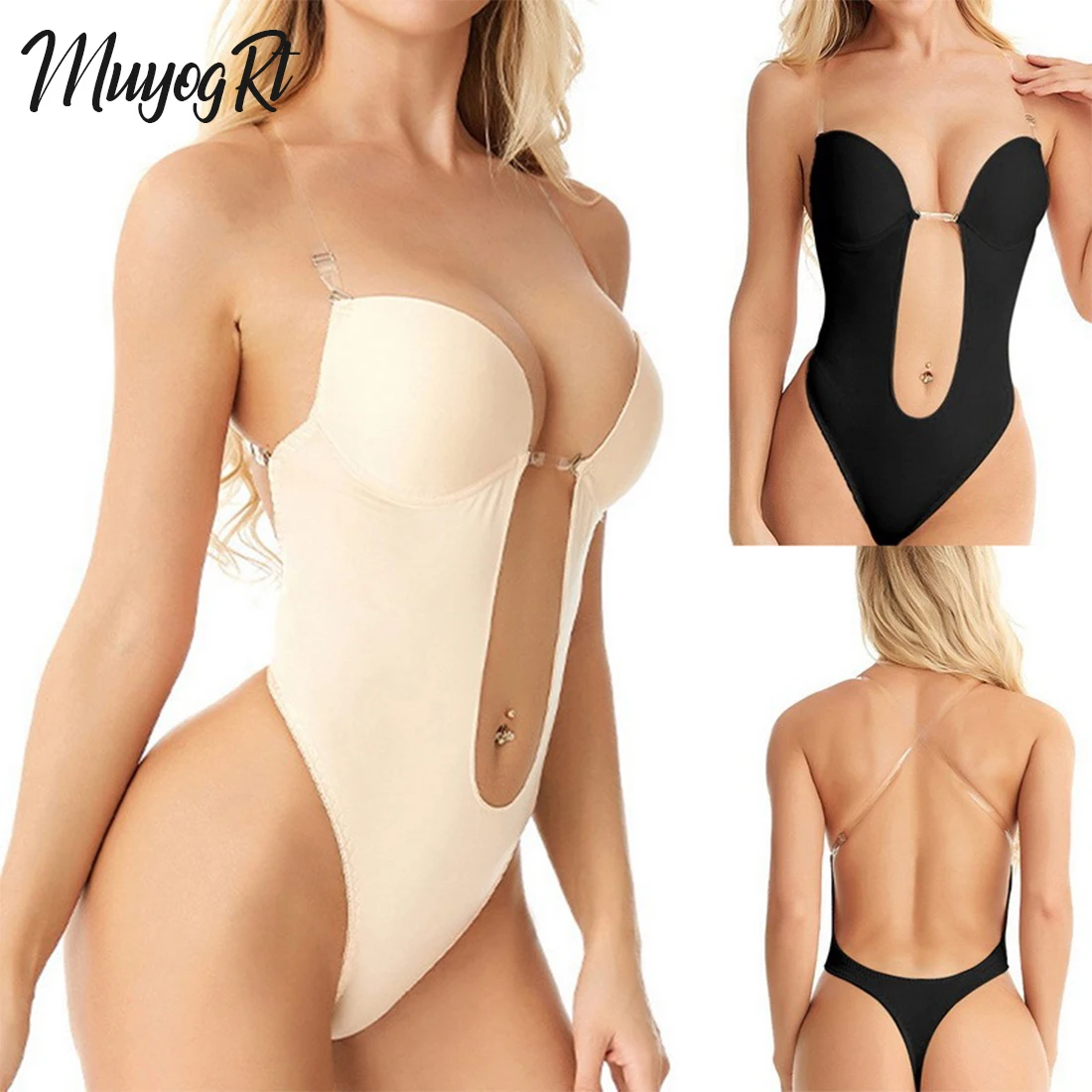 

Sexy Bodysuit Corset Backless Shapewear Deep V-Neck Body Shaper U Plunge Thong Waist Trainer Push Up Party Dress Underwear