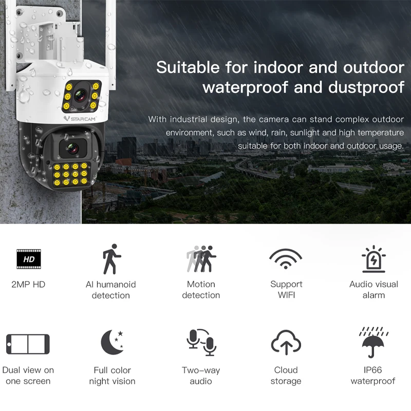

Купольная IP-камера Vstarcam CS663DR, 2 МП, 1080P, два объектива