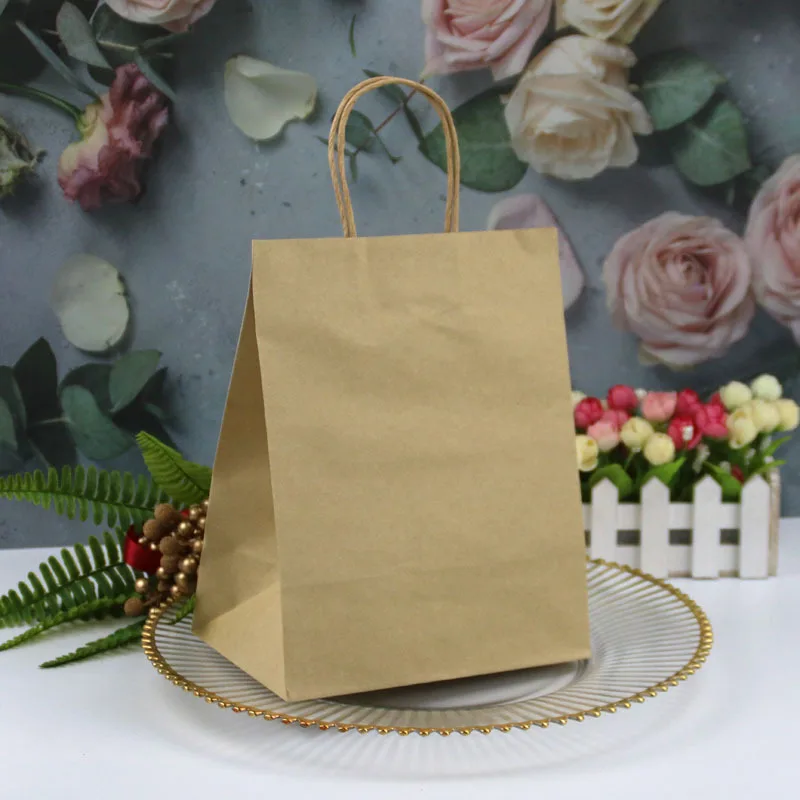 

25pcs Solid Color Handbag Kraft Paper Bag Large Daily Tote Bags Gifts for Guests Packaging for Birthday Wedding Party Supplies