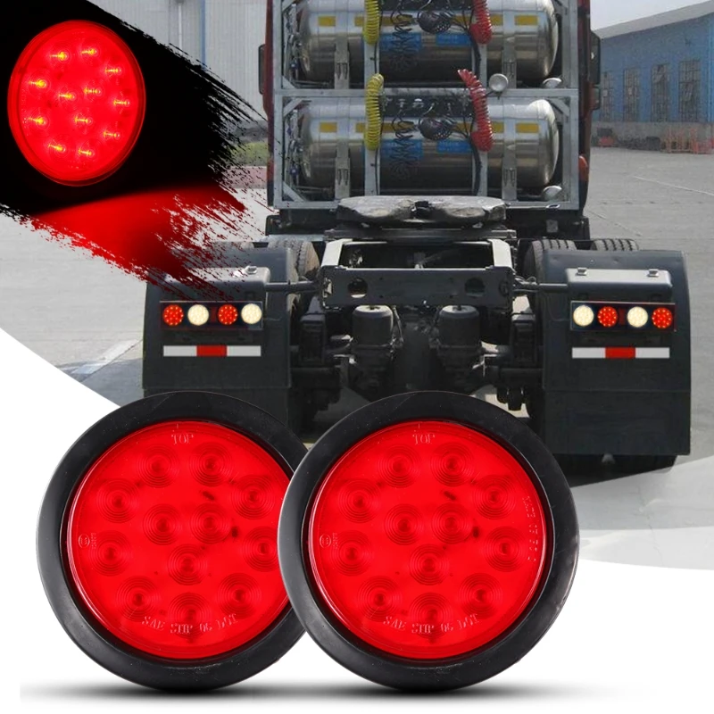 

2pcs 4" Round 12 LED Car Brake Lamp Turn Signal Lights Tail Light for Truck Trailer Lorry (Red/White/Amber)