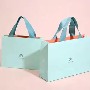 Matte Black Paper Bags, Euro Totes with Ribbon Handle