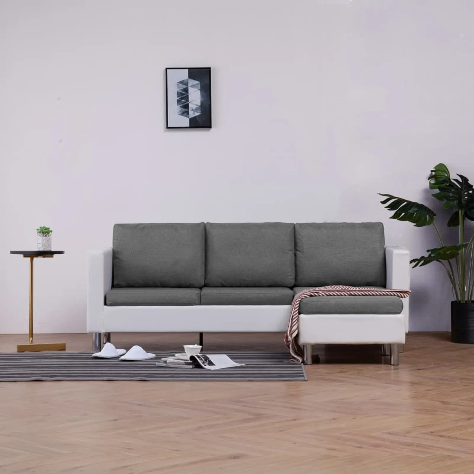 

3-Seater Sofa with Cushions White Faux Leather