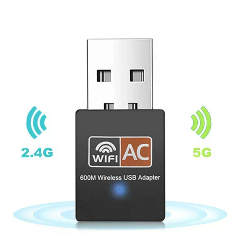 Фото Беспроводной USB-адаптер Wi-Fi 600 Мбит/с, сетевая карта для ПК, двухдиапазонный Wi-Fi 2,4 ГГц/5 ГГц, адаптер для ноутбука №1