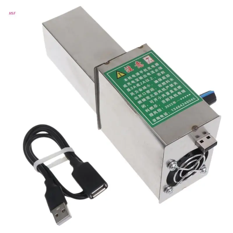 

USB 5V Dual Fans BBQ Fan Adjustable Speed Cooking Blower Grill Fan for Charcoal Starter Camping Stainless with Air Duct