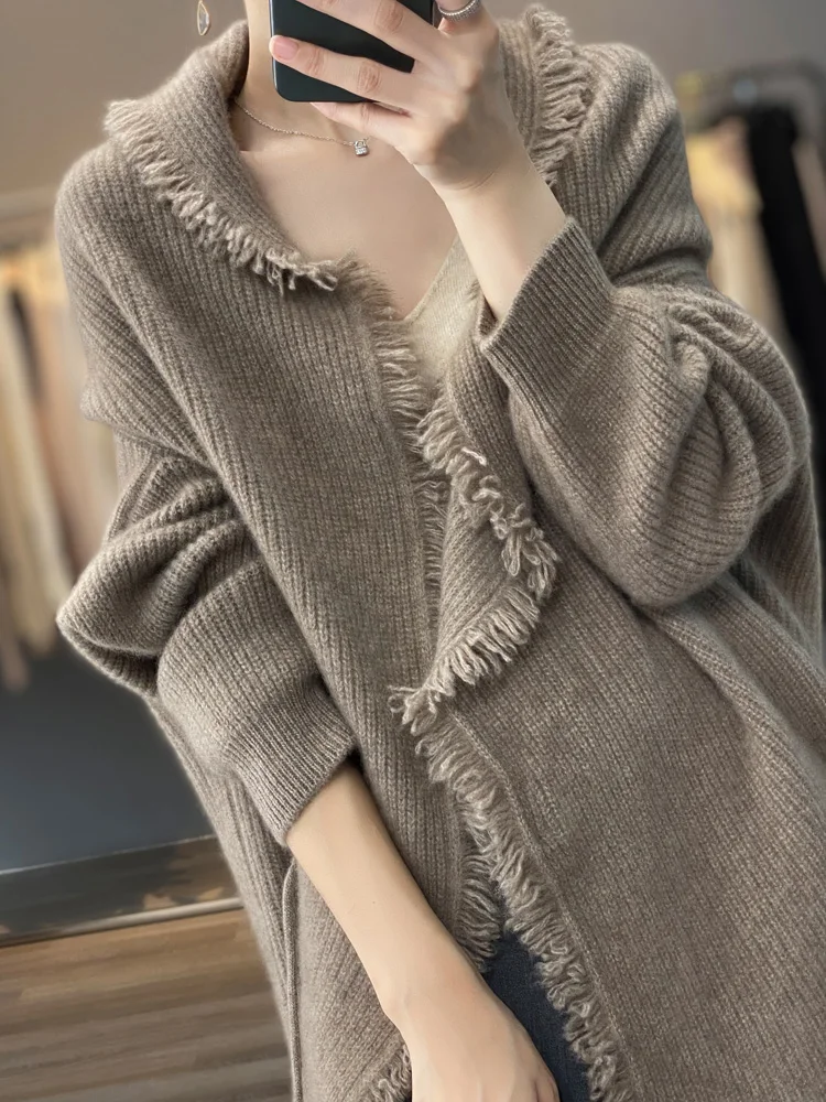 Женский кашемировый кардиган с кисточками