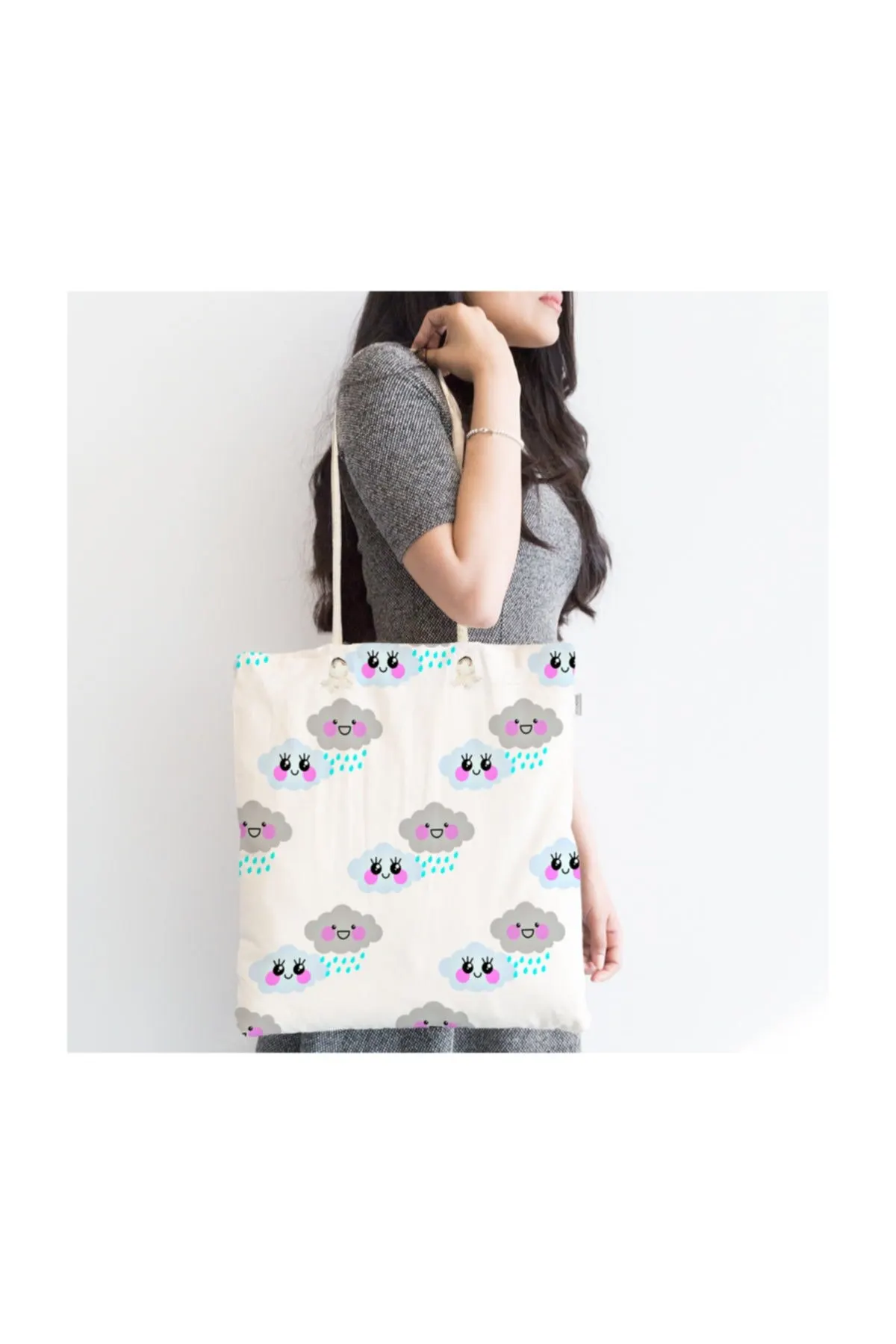 

Женская пляжная сумка с цифровым принтом, современный тканевый тоут на молнии с милыми облаками, модная летняя большая сумка-шоппер на плеч...