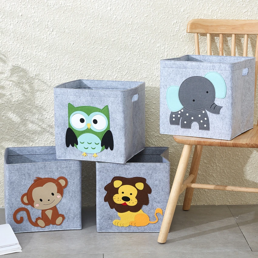 

Collapsible Storage Box Cube Felt Fabric Bin for Kids Toys Organizer Storage Basket Custom Animal Pattern Container With Handle