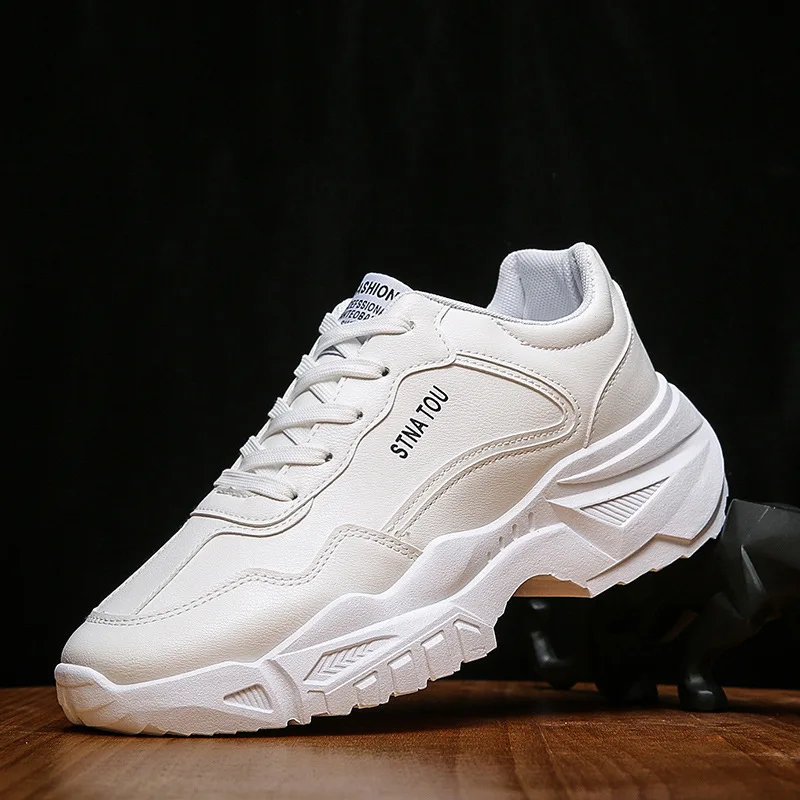 

2023 Men's Vulcanized Shoes Trend Breathable Sports Shoes Men White Pu Lace-up Platform Shoes Designer Comfortable Running Shoes