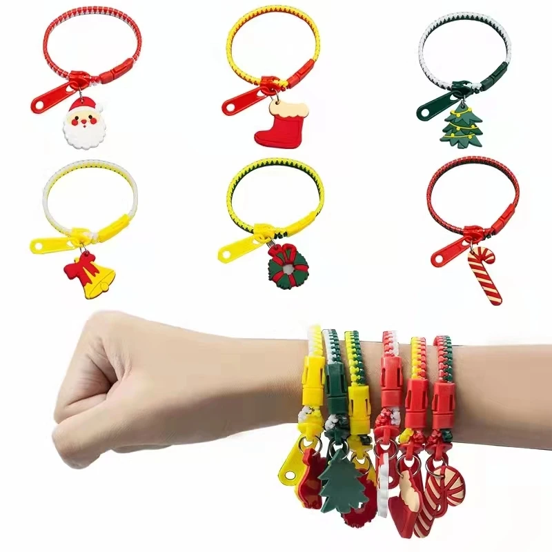 

5Pcs Creative christmas Zipper Bracelet Toy Stress Reliever Adhd Autism Toys Stress Reliever Focus Fidget Toys For Kids Aldult