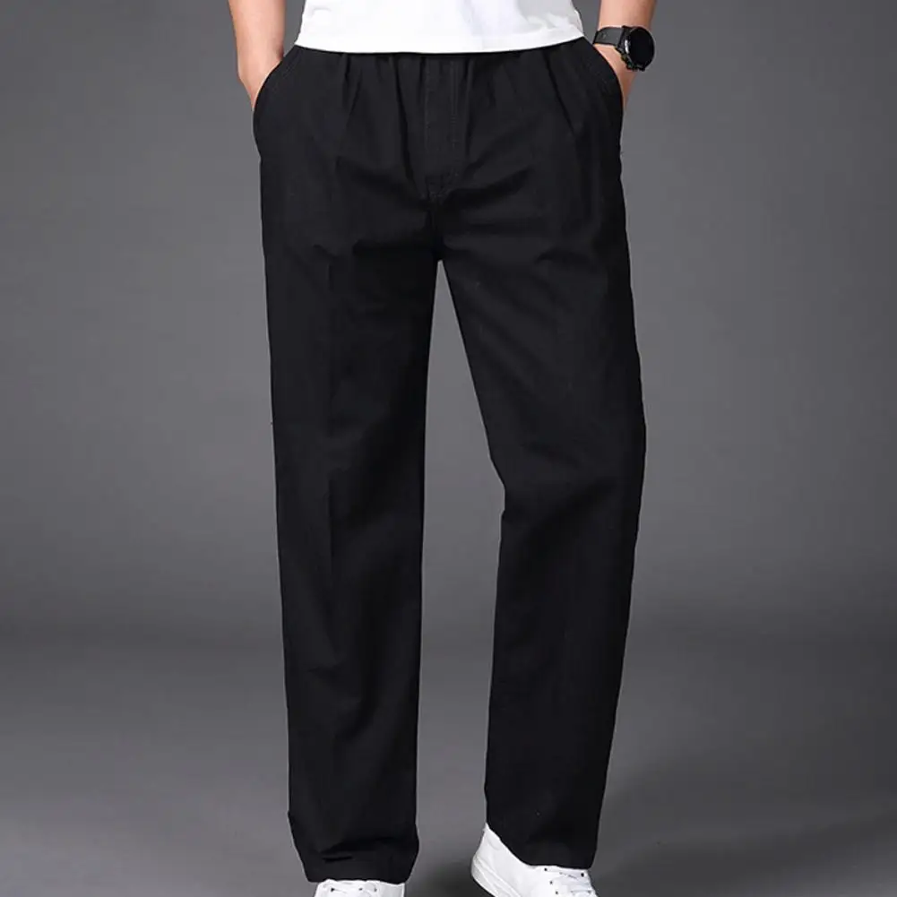 

Wide Leg Men Pants Men Long Pants Versatile Men's Cargo Pants Elastic Mid Waist Wide Leg Plus Size Solid Color Smooth Soft