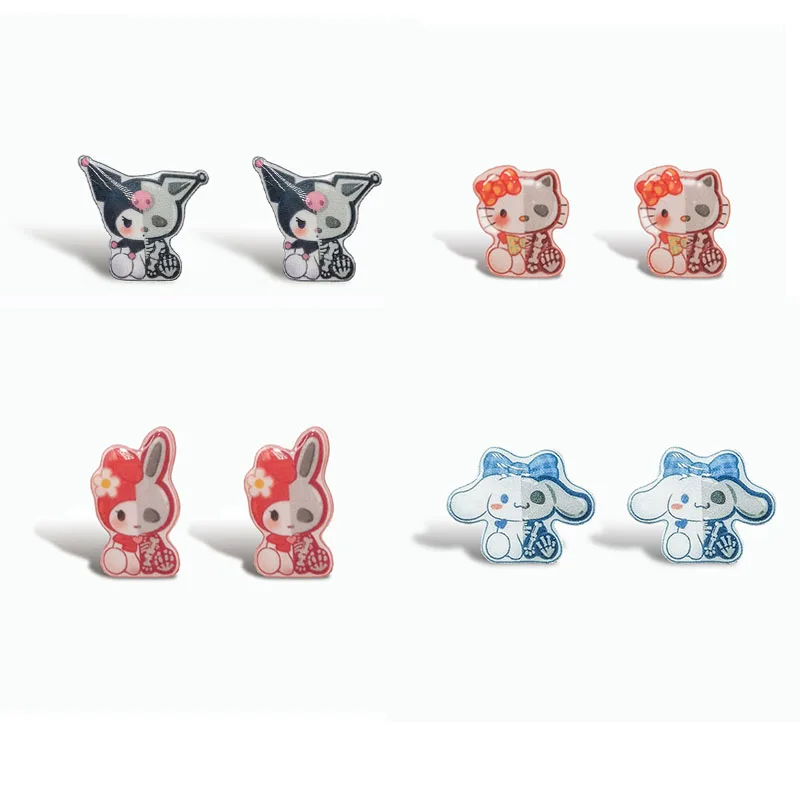 

Kawaii Sanrio Earrings Skull Hello Kittys Mymelody Kuromi Cinnamoroll Cute Beauty 925 Silver Needles Hypoallergenic Girls Gift