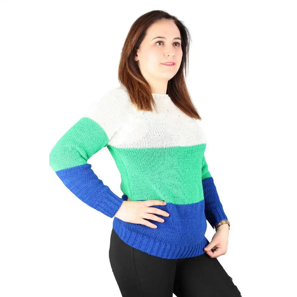 

F1812women large size sweater Drns0091 kayak collar long sleeve color combine thin knitted Knitwear gray yellow green