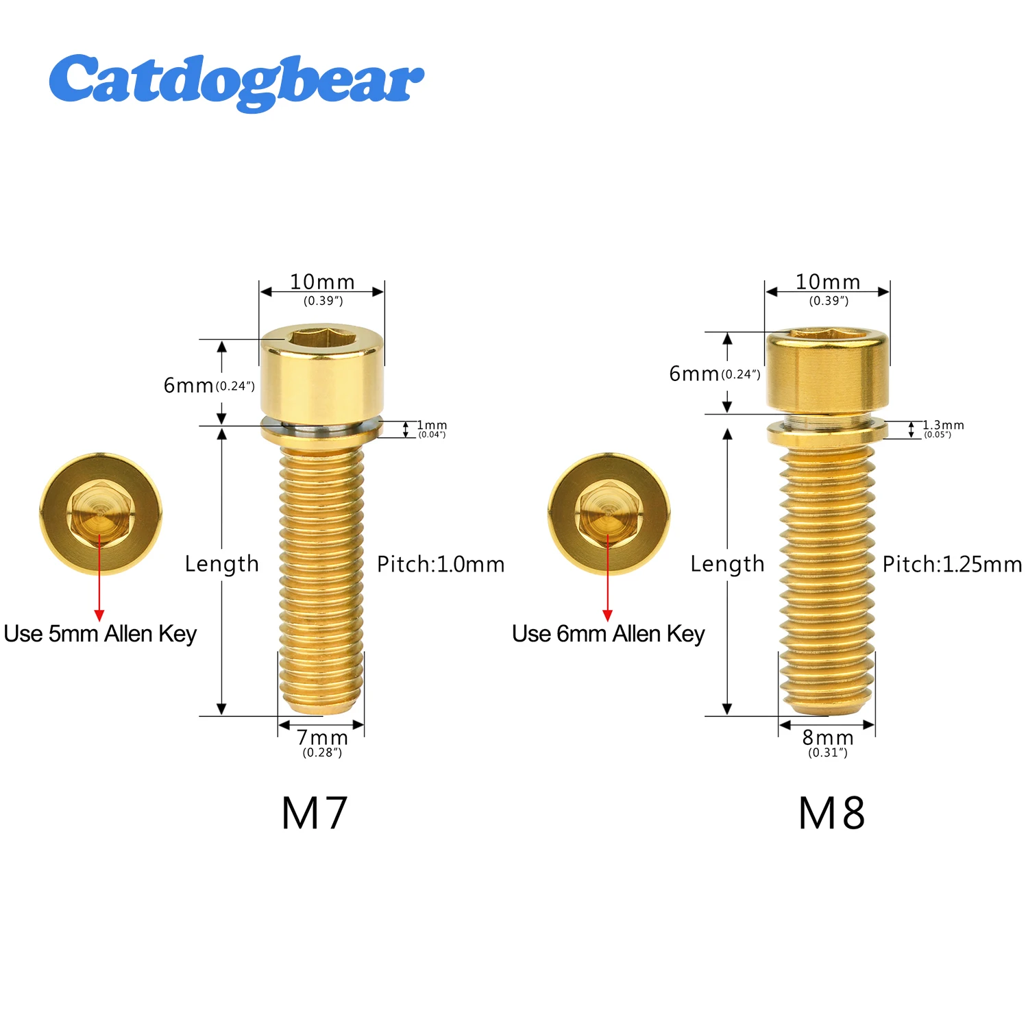 Фото Catdogbear 6 шт. M8x20 25 мм титановый болт Шестигранная маленькая головка с шайбой винт для велосипеда BMX Stem №2