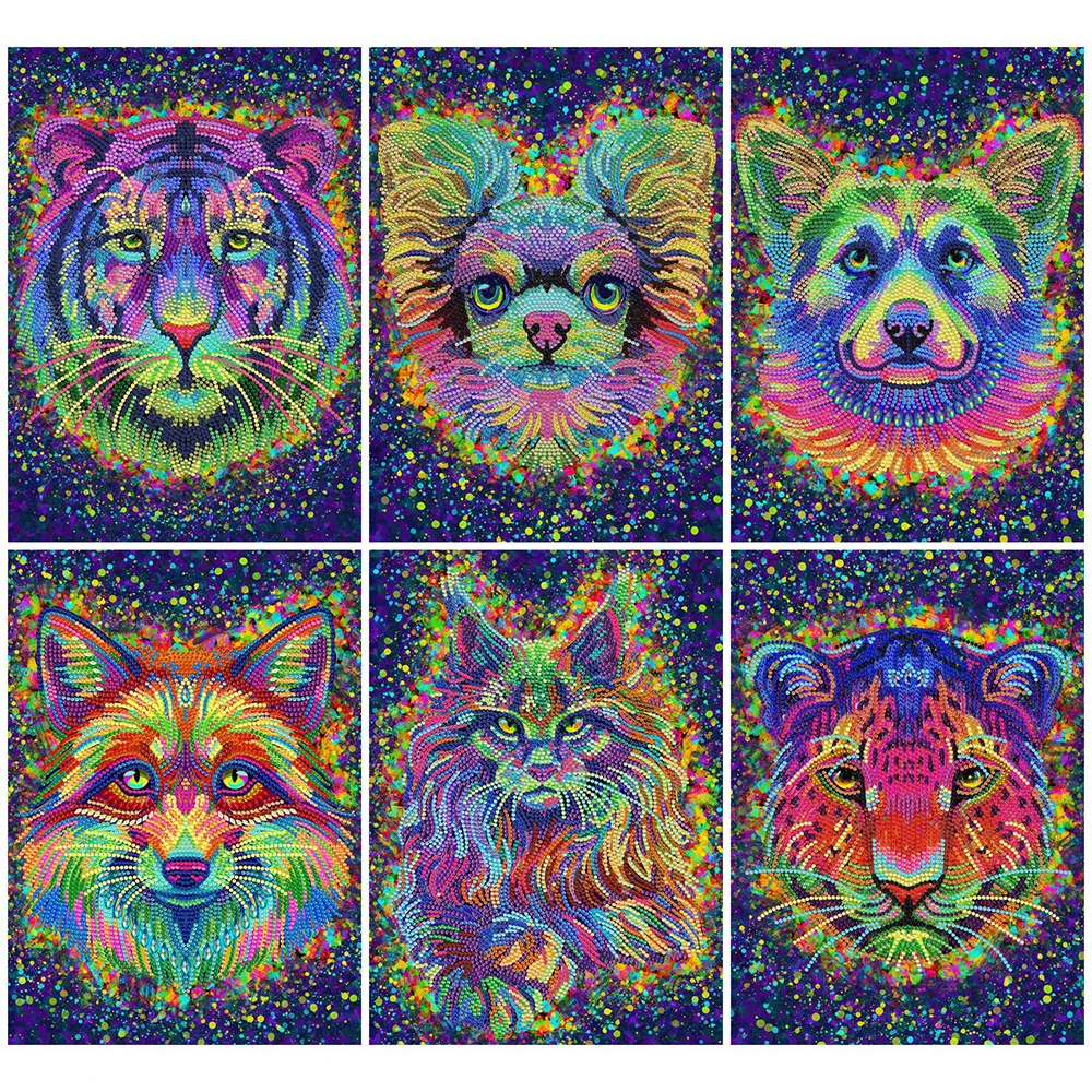 HUACAN 5D DIY Diamond Painting Special Shaped Animal Lion Dog Tiger Cat Cross Stitch Kits Home Decor Gifts
