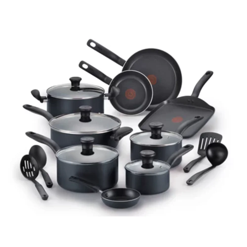 

T-Fal Initiatives 18 Piece Non-stick Dishwasher Safe Cookware Set, Gray