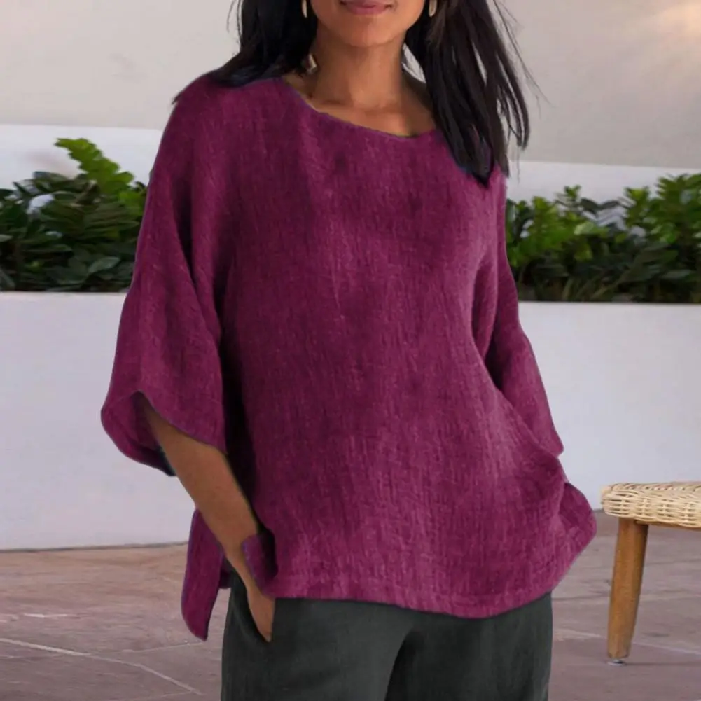 

Anti-Fade Comfortable Vintage Solid Color Lady Shirt Female Clothing