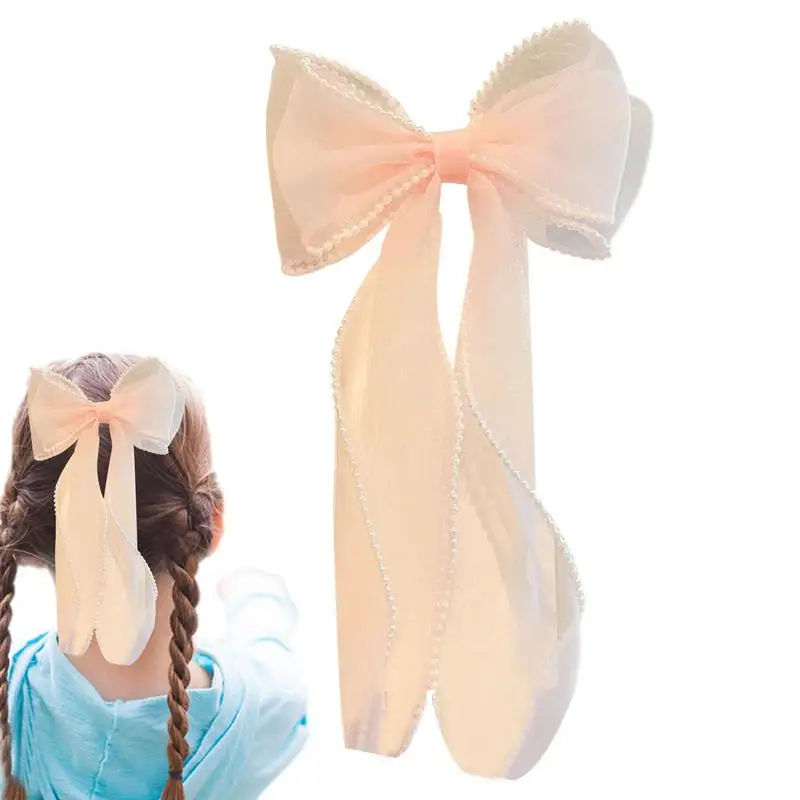 

Hair Ribbon Bow Colorful Gradient Ribbon Hair Bows Claw Long Tail Hairpin Tail Hair Bows French Barrettes Accessories